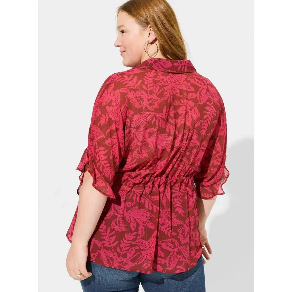 Torrid Red Pink Cap Sleeve Polo Blouse - Picture 8 of 8